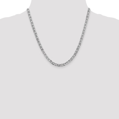 Solid 14K White Gold 20 inch 4.5mm Concave Anchor with Lobster Clasp Chain Necklace