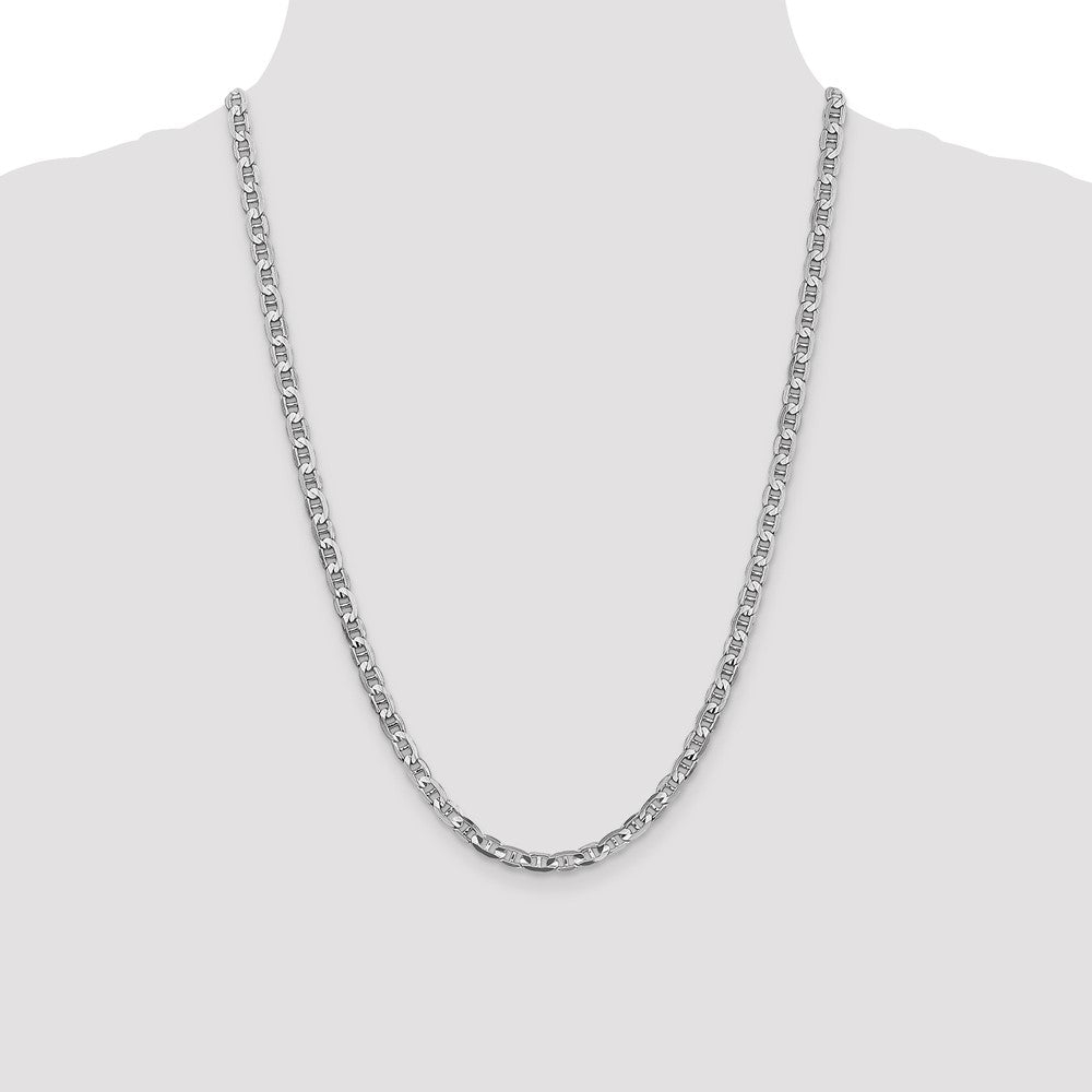 Solid 14K White Gold 24 inch 4.5mm Concave Anchor with Lobster Clasp Chain Necklace