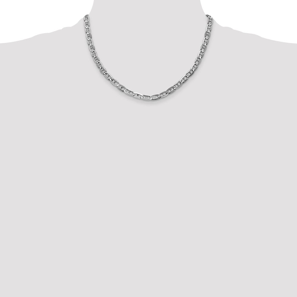 Solid 14K White Gold 18 inch 5.25mm Concave Anchor with Lobster Clasp Chain Necklace