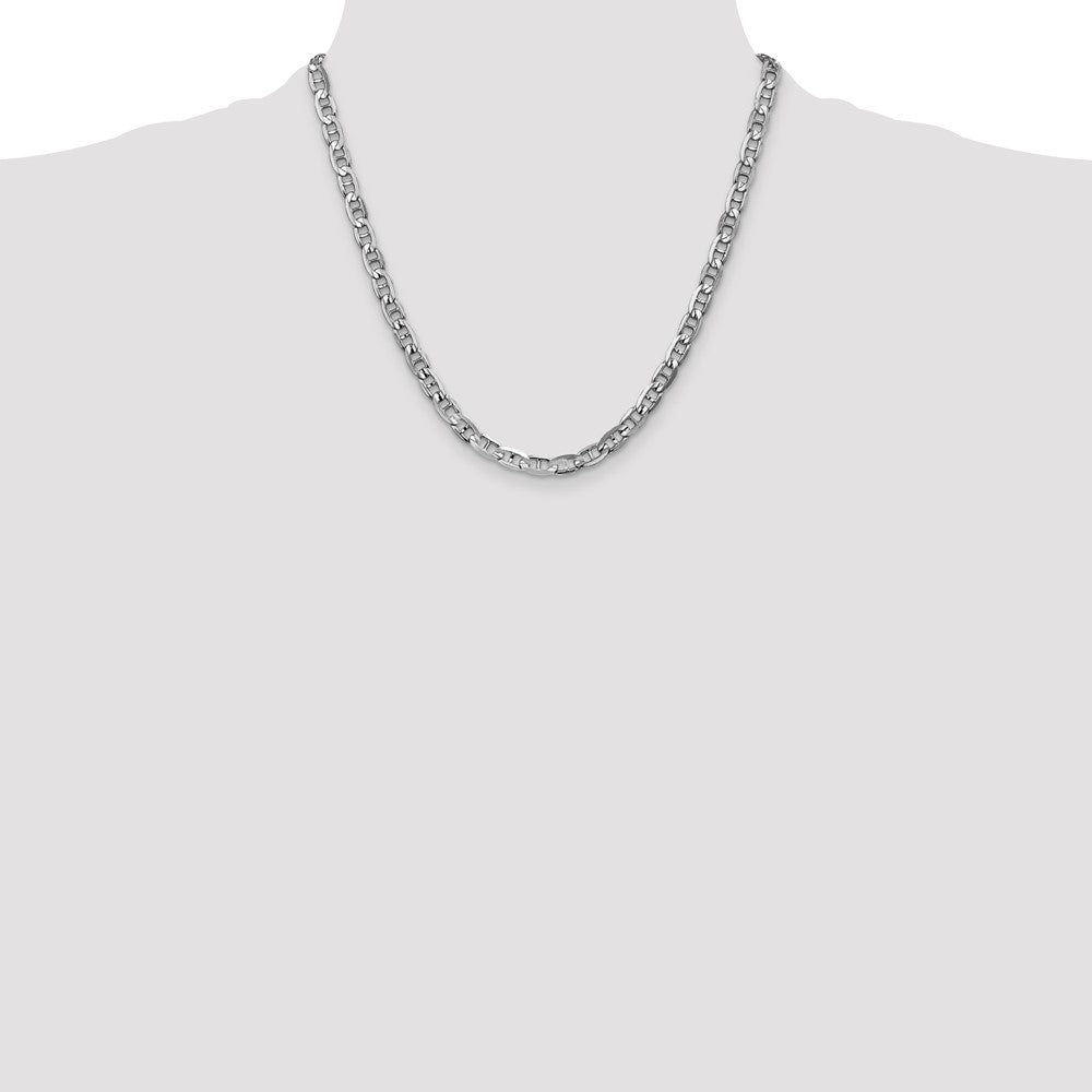 Solid 14K White Gold 20 inch 5.25mm Concave Anchor with Lobster Clasp Chain Necklace