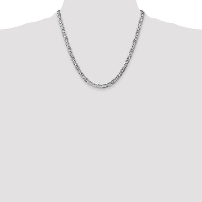 Solid 14K White Gold 20 inch 5.25mm Concave Anchor with Lobster Clasp Chain Necklace