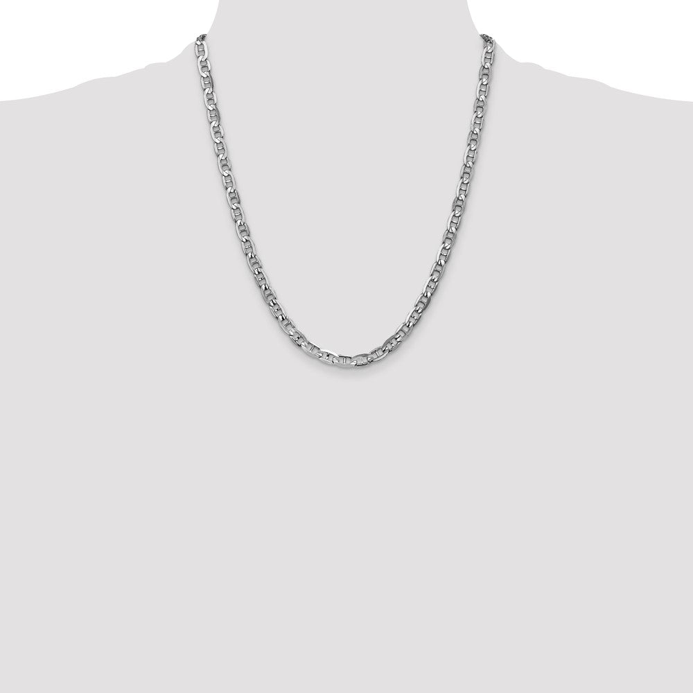 Solid 14K White Gold 22 inch 5.25mm Concave Anchor with Lobster Clasp Chain Necklace