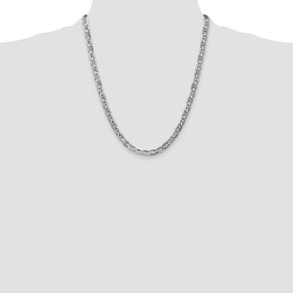 Solid 14K White Gold 22 inch 5.25mm Concave Anchor with Lobster Clasp Chain Necklace