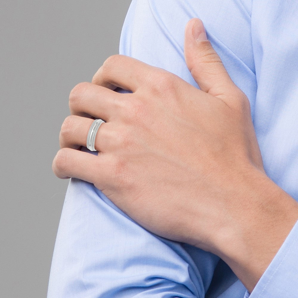 Solid 10K White Gold 6mm Double Milgrain Comfort Fit Men's/Women's Wedding Band Ring Size 10