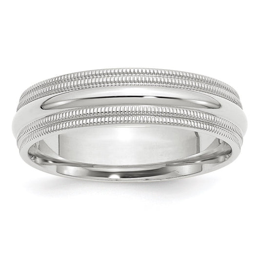 Solid 18K White Gold 6mm Double Milgrain Comfort Fit Men's/Women's Wedding Band Ring Size 5.5