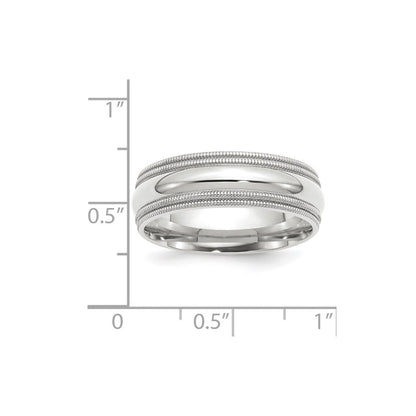Solid 18K White Gold 7mm Double Milgrain Comfort Fit Men's/Women's Wedding Band Ring Size 9