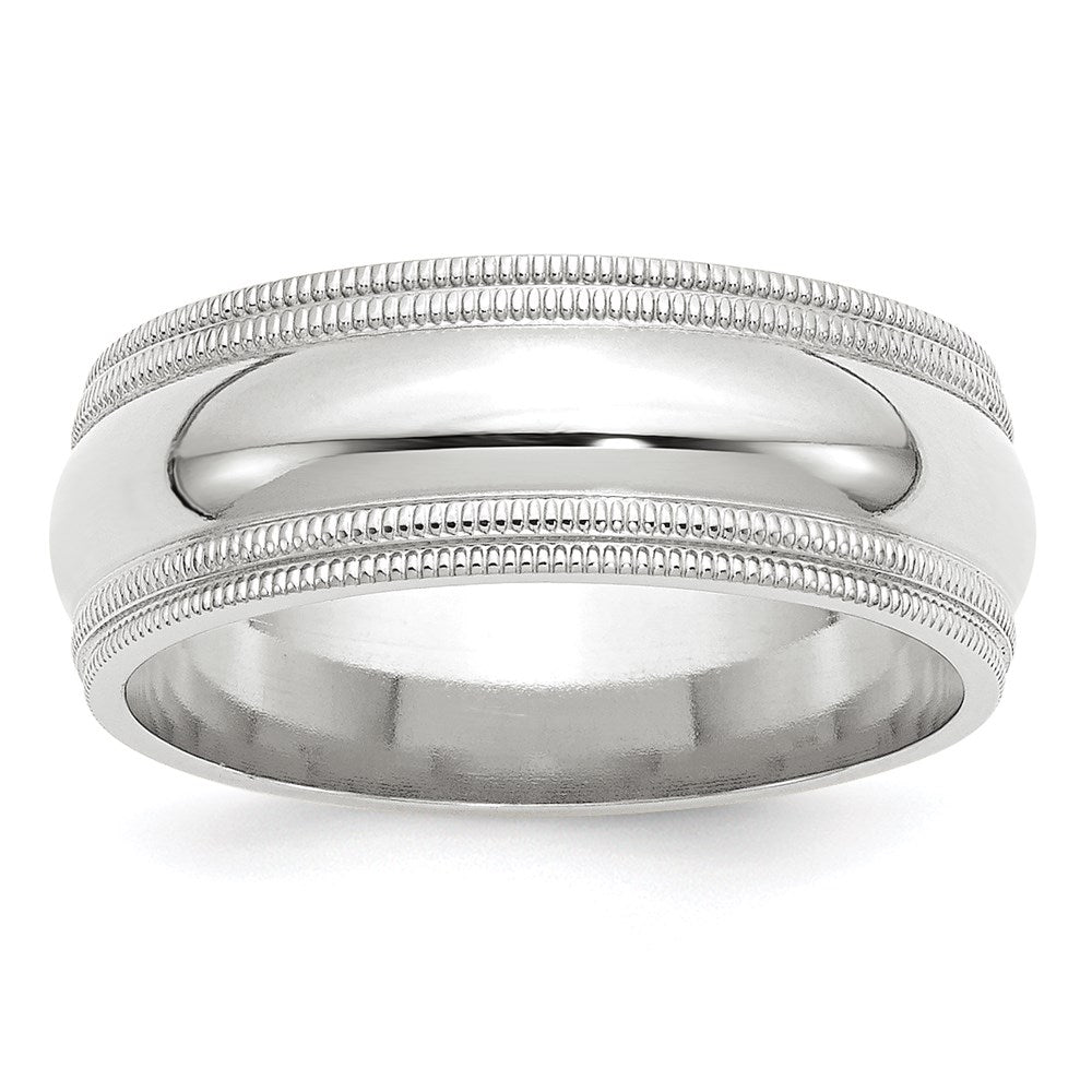 Solid 14K White Gold 8mm Double Milgrain Comfort Fit Men's/Women's Wedding Band Ring Size 11