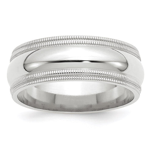 Solid 18K White Gold 8mm Double Milgrain Comfort Fit Men's/Women's Wedding Band Ring Size 7.5
