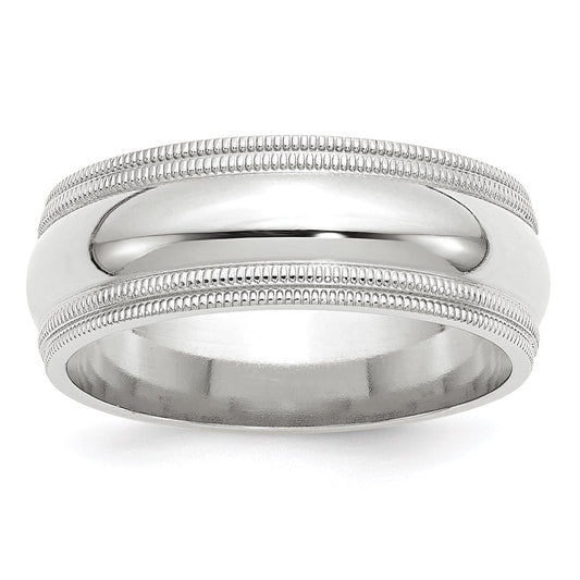 Solid 10K White Gold 8mm Double Milgrain Comfort Fit Men's/Women's Wedding Band Ring Size 8