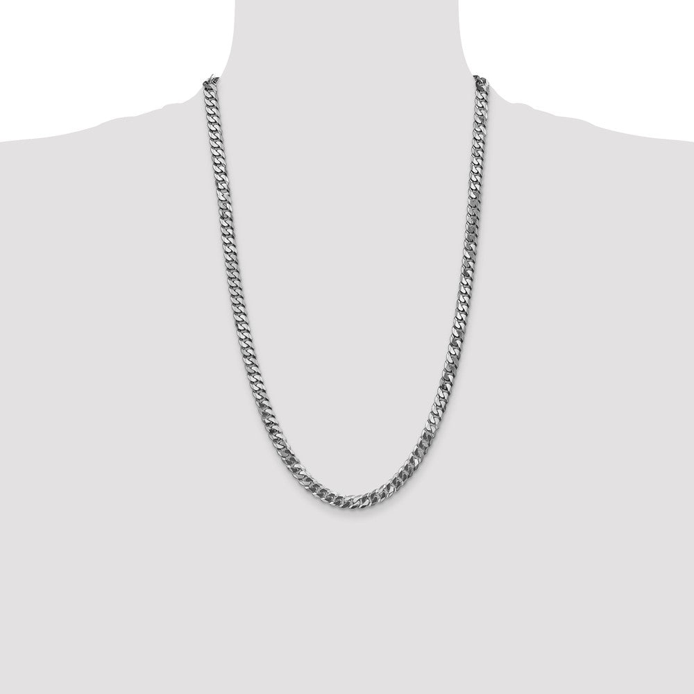 Solid 14K White Gold 26 inch 6.25mm Flat Beveled Curb with Lobster Clasp Chain Necklace