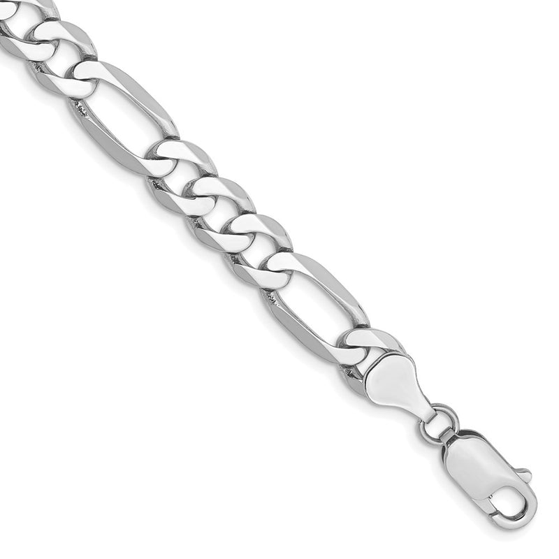 Solid 14K White Gold 8 inch 7mm Flat Figaro with Lobster Clasp Bracelet