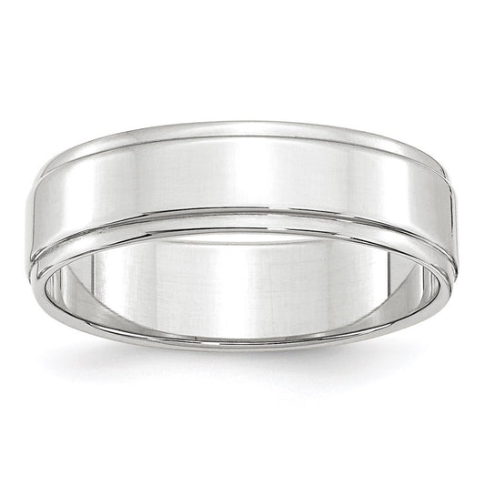 Solid 14K White Gold 6mm Flat with Step Edge Men's/Women's Wedding Band Ring Size 13.5
