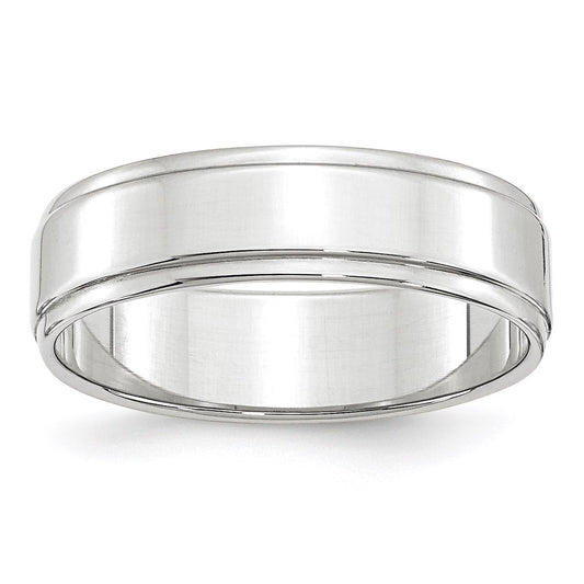 Solid 18K White Gold 6mm Flat with Step Edge Men's/Women's Wedding Band Ring Size 9.5