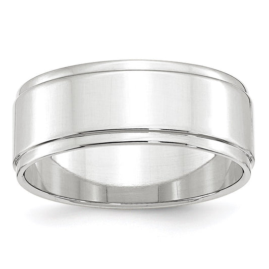 Solid 18K White Gold 8mm Flat with Step Edge Men's/Women's Wedding Band Ring Size 6