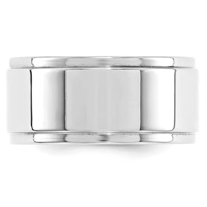 Solid 10K White Gold 10mm Flat with Step Edge Men's/Women's Wedding Band Ring Size 7.5