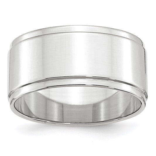 Solid 10K White Gold 10mm Flat with Step Edge Men's/Women's Wedding Band Ring Size 5.5
