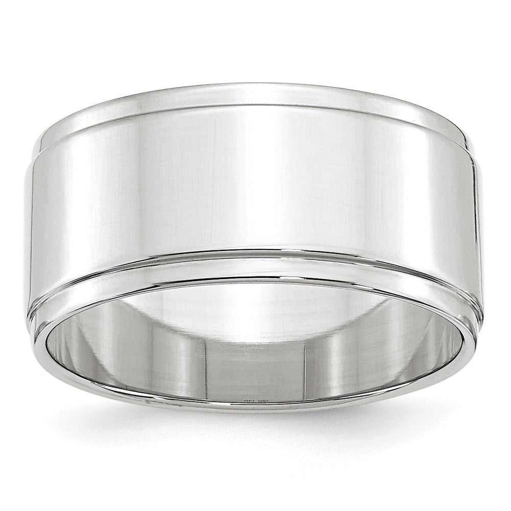 Solid 10K White Gold 10mm Flat with Step Edge Men's/Women's Wedding Band Ring Size 4.5
