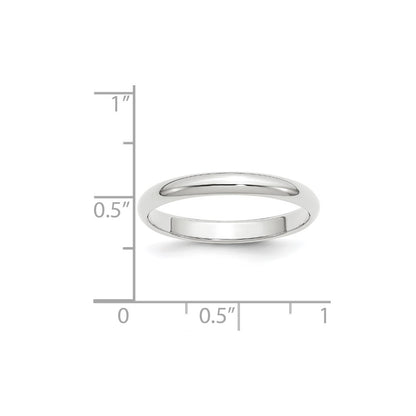 Solid 10K White Gold 3mm Half Round Men's/Women's Wedding Band Ring Size 12.5