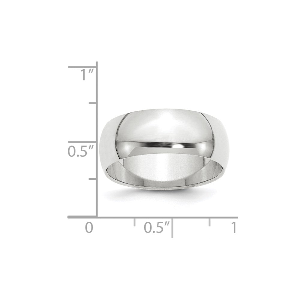 Solid 18K White Gold 8mm Half Round Men's/Women's Wedding Band Ring Size 13.5