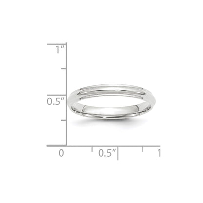 Solid 18K White Gold 3mm Half Round with Edge Men's/Women's Wedding Band Ring Size 5.5