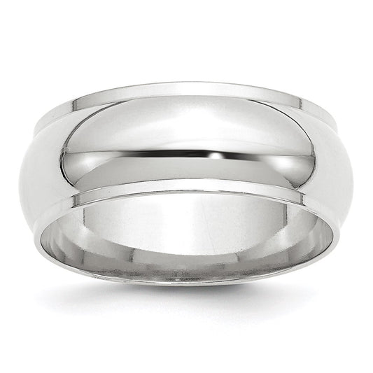 Solid 18K White Gold 8mm Half Round with Edge Men's/Women's Wedding Band Ring Size 5.5