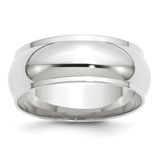 Solid 18K White Gold 8mm Half Round with Edge Men's/Women's Wedding Band Ring Size 7