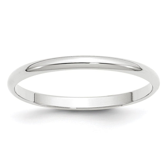 Solid 14K White Gold 2mm Light Weight Half Round Men's/Women's Wedding Band Ring Size 10