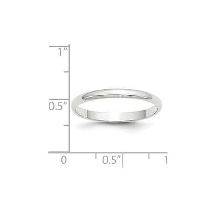 Solid 14K White Gold 2.5mm Light Weight Half Round Men's/Women's Wedding Band Ring Size 10