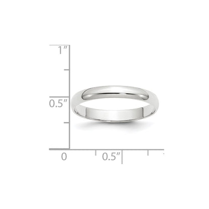 Solid 10K White Gold 3mm Light Weight Half Round Men's/Women's Wedding Band Ring Size 10