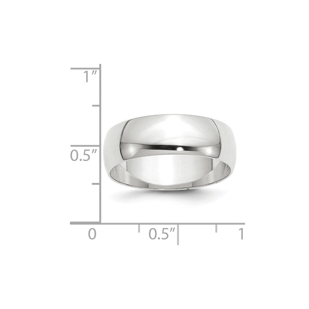 Solid 18K White Gold 7mm Light Weight Half Round Men's/Women's Wedding Band Ring Size 10
