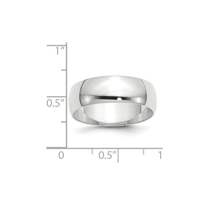 Solid 18K White Gold 7mm Light Weight Half Round Men's/Women's Wedding Band Ring Size 10