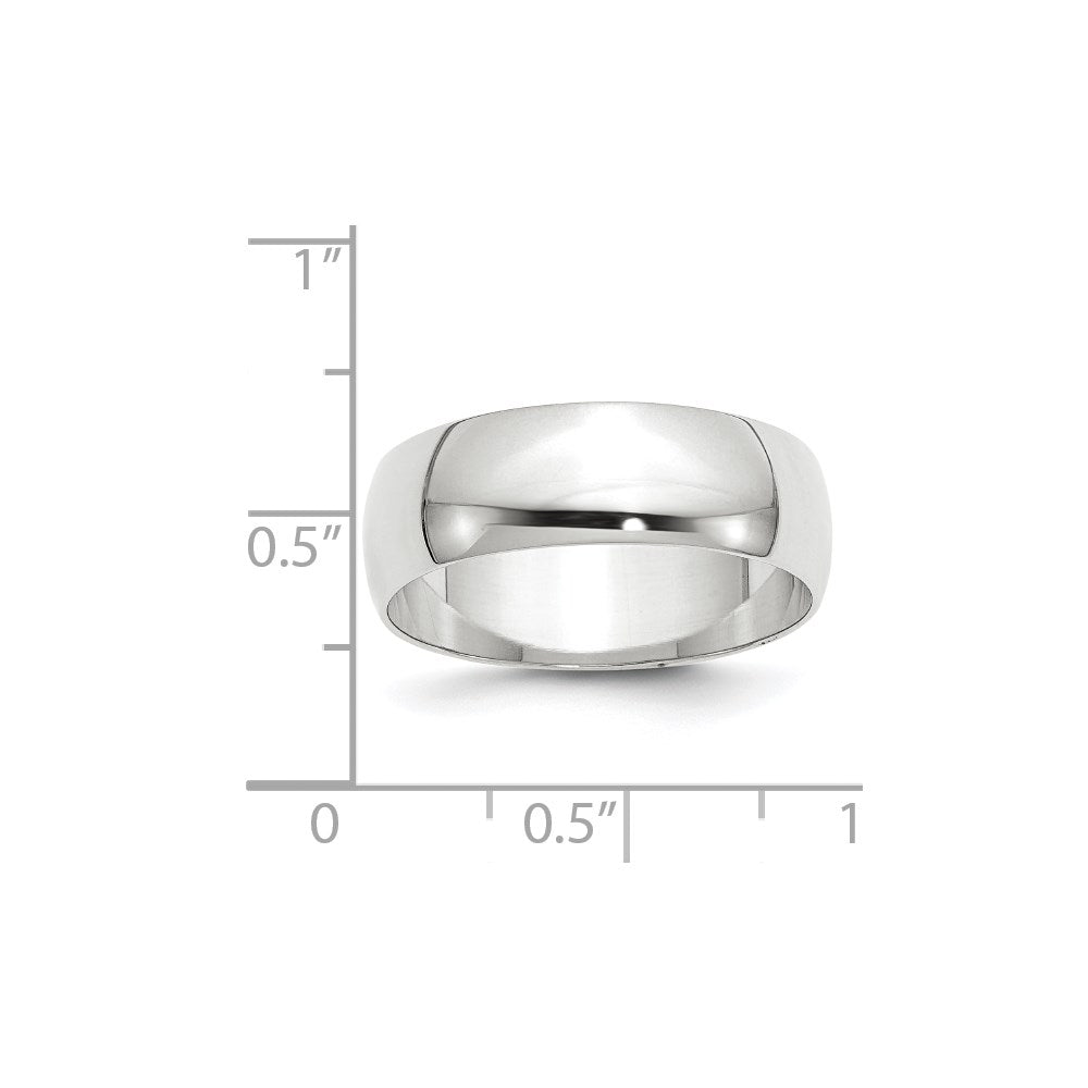 Solid 10K White Gold 7mm Light Weight Half Round Men's/Women's Wedding Band Ring Size 10
