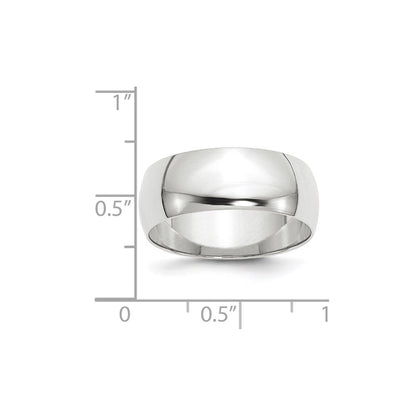 Solid 10K White Gold 8mm Light Weight Half Round Men's/Women's Wedding Band Ring Size 10
