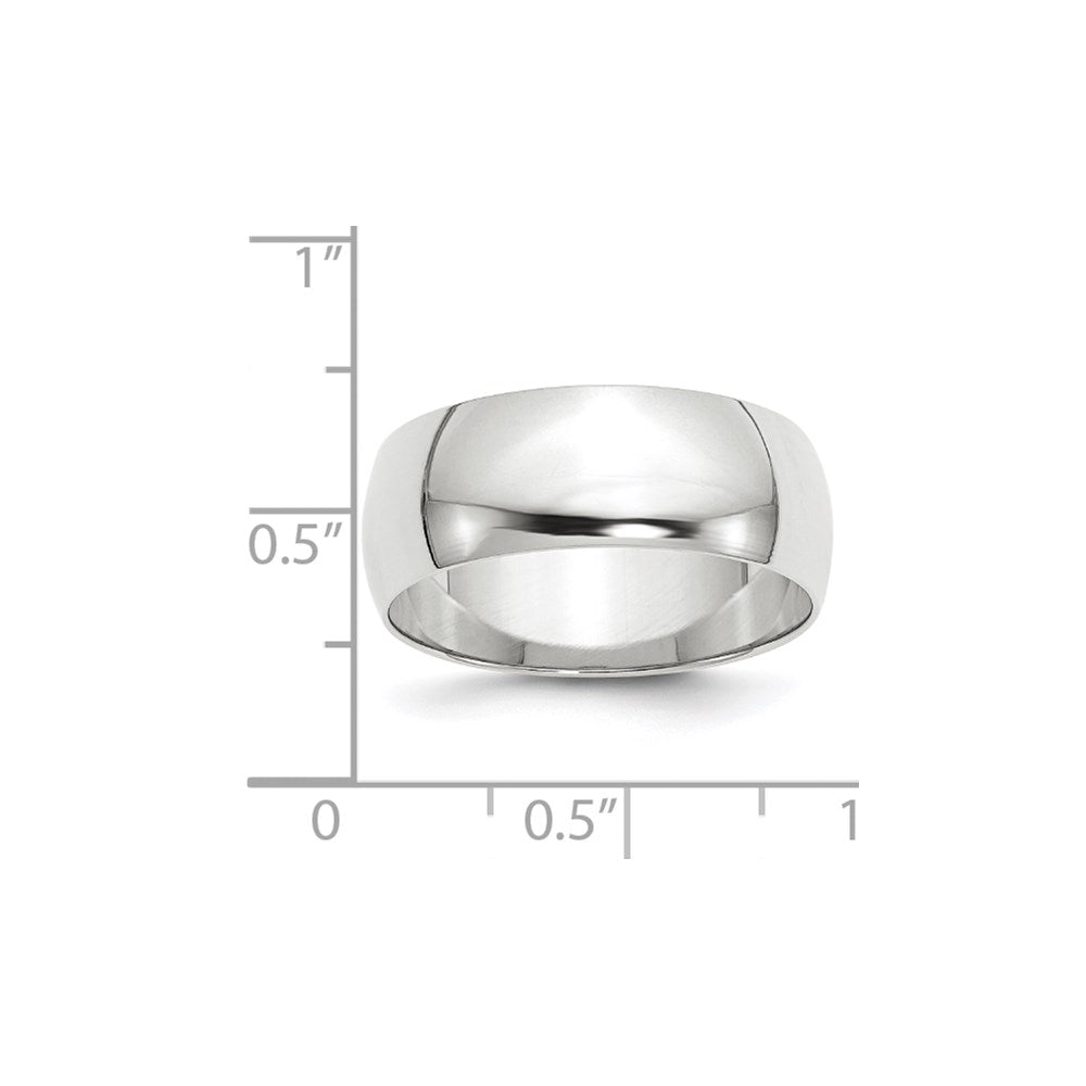 Solid 18K White Gold 8mm Light Weight Half Round Men's/Women's Wedding Band Ring Size 10