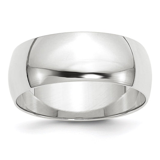 Solid 18K White Gold 8mm Light Weight Half Round Men's/Women's Wedding Band Ring Size 10