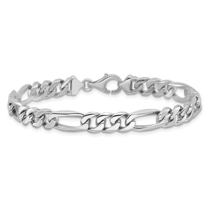Solid 14K White Gold 8 inch 7mm Hand Polished Figaro Link with Fancy Lobster Clasp Bracelet