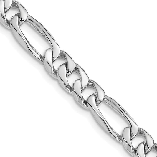 Solid 14K White Gold 18 inch 7mm Hand Polished Figaro Link with Fancy Lobster Clasp Chain Necklace
