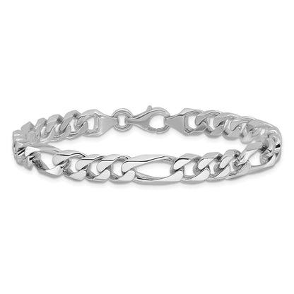 Solid 14K White Gold 8 inch 8mm Hand Polished Figaro Link with Fancy Lobster Clasp Bracelet