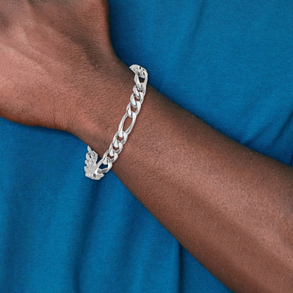 Solid 14K White Gold 8 inch 8mm Hand Polished Figaro Link with Fancy Lobster Clasp Bracelet