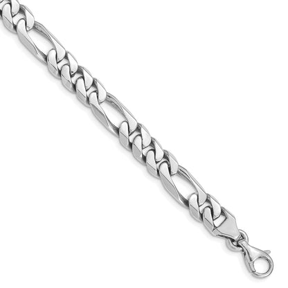 Solid 14K White Gold 8 inch 8mm Hand Polished Figaro Link with Fancy Lobster Clasp Bracelet