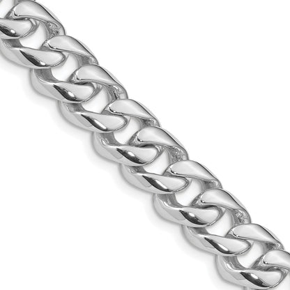 Solid 14K White Gold 24 inch 9.6mm Hand Polished Rounded Curb Link with Box Catch Clasp Chain Necklace