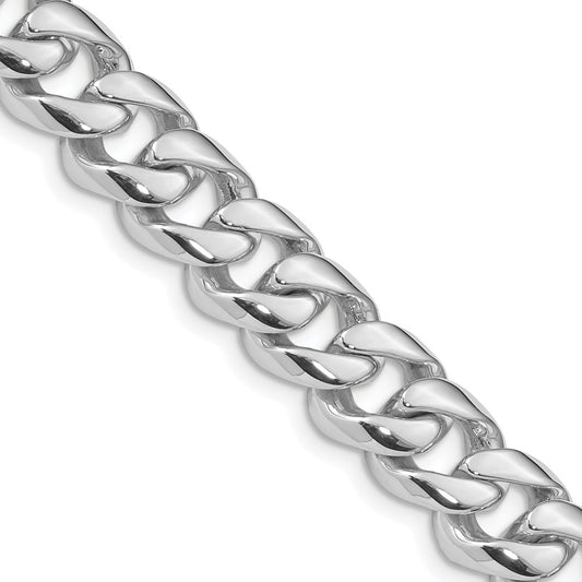 Solid 14K White Gold 24 inch 9.6mm Hand Polished Rounded Curb Link with Box Catch Clasp Chain Necklace
