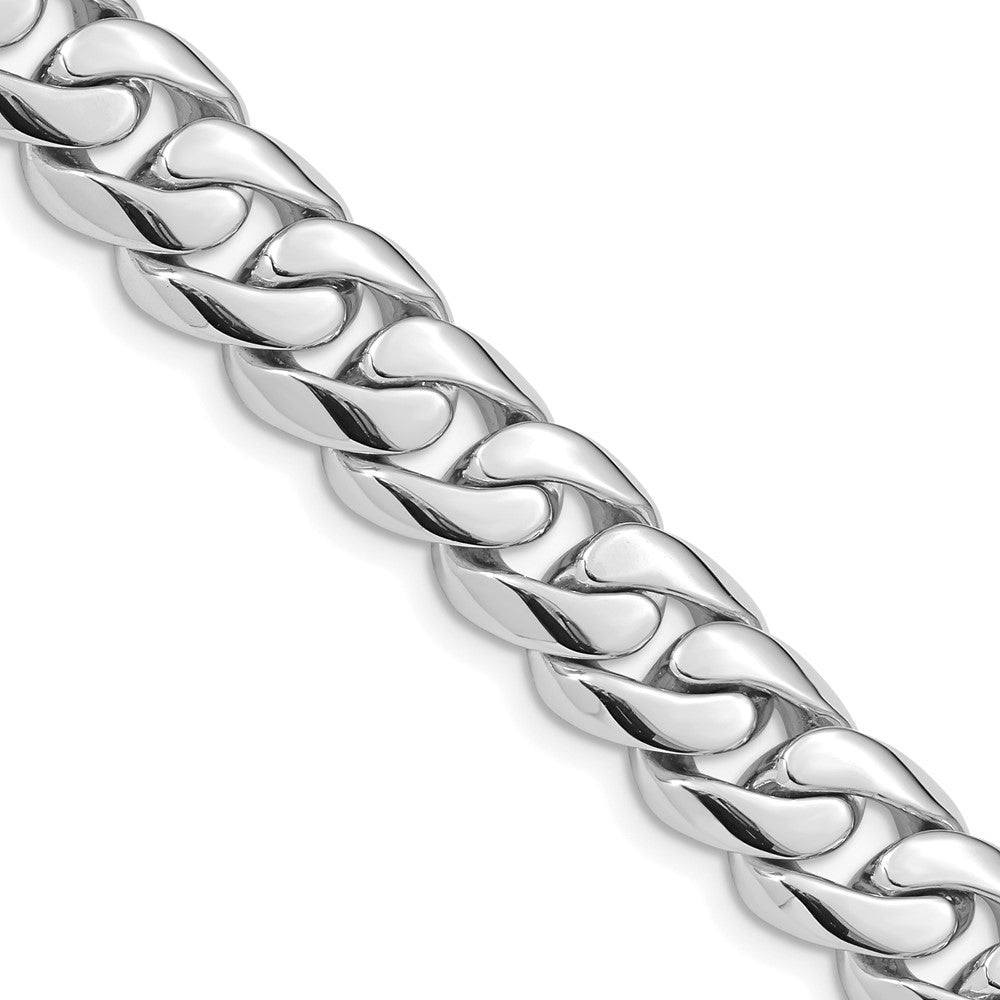 Solid 14K White Gold 24 inch 10.8mm Hand Polished Rounded Curb Link with Box Catch Clasp Chain Necklace