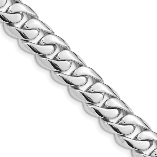 Solid 14K White Gold 24 inch 10.8mm Hand Polished Rounded Curb Link with Box Catch Clasp Chain Necklace