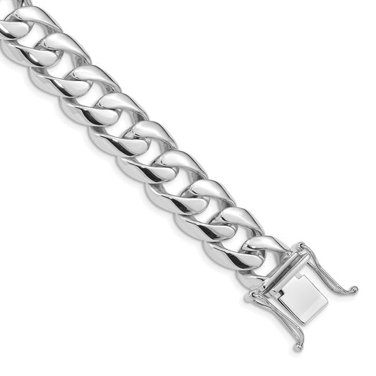 Solid 14K White Gold 8 inch 13.4mm Hand Polished Rounded Curb Link with Box Catch Clasp Bracelet