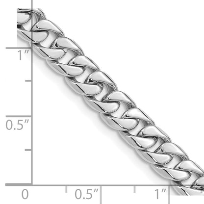 Solid 14K White Gold 24 inch 6.8mm Hand Polished Flat Beveled Curb Link with Box Catch Clasp Chain Necklace