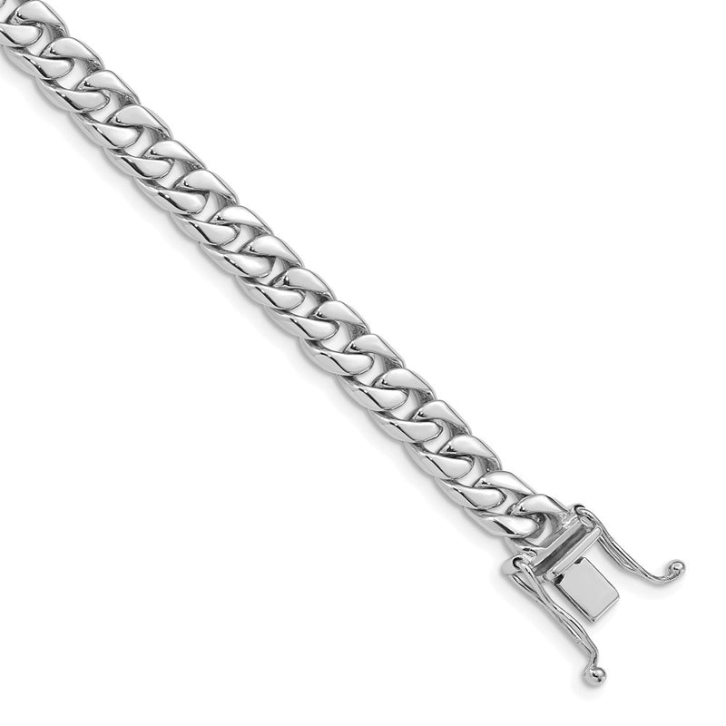 Solid 14K White Gold 8 inch 6.8mm Hand Polished Flat Beveled Curb Link with Box Catch Clasp Bracelet