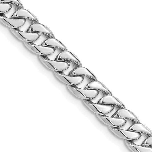 Solid 14K White Gold 24 inch 6.8mm Hand Polished Flat Beveled Curb Link with Box Catch Clasp Chain Necklace