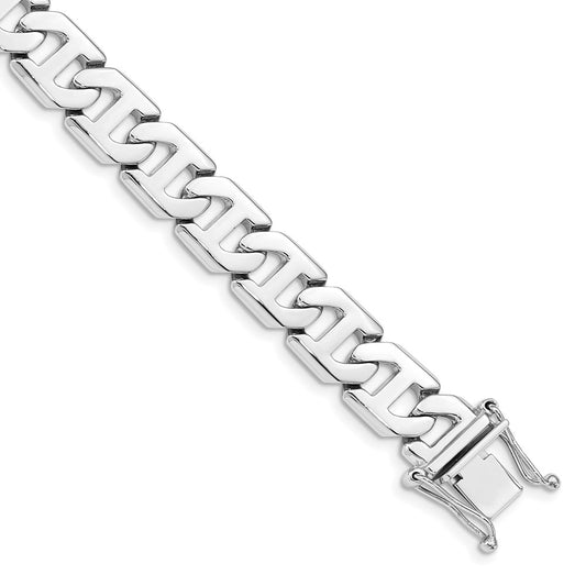 Solid 14K White Gold 8 inch 8.5mm Hand Polished Fancy Link with Box Catch Clasp Bracelet