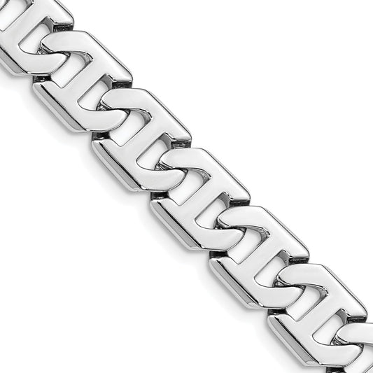 Solid 14K White Gold 24 inch 8.5mm Hand Polished Fancy Link with Box Catch Clasp Chain Necklace
